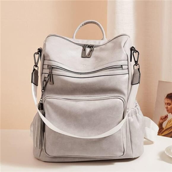 Vegan Leather Shoulder Bags with Tassel Light Grey